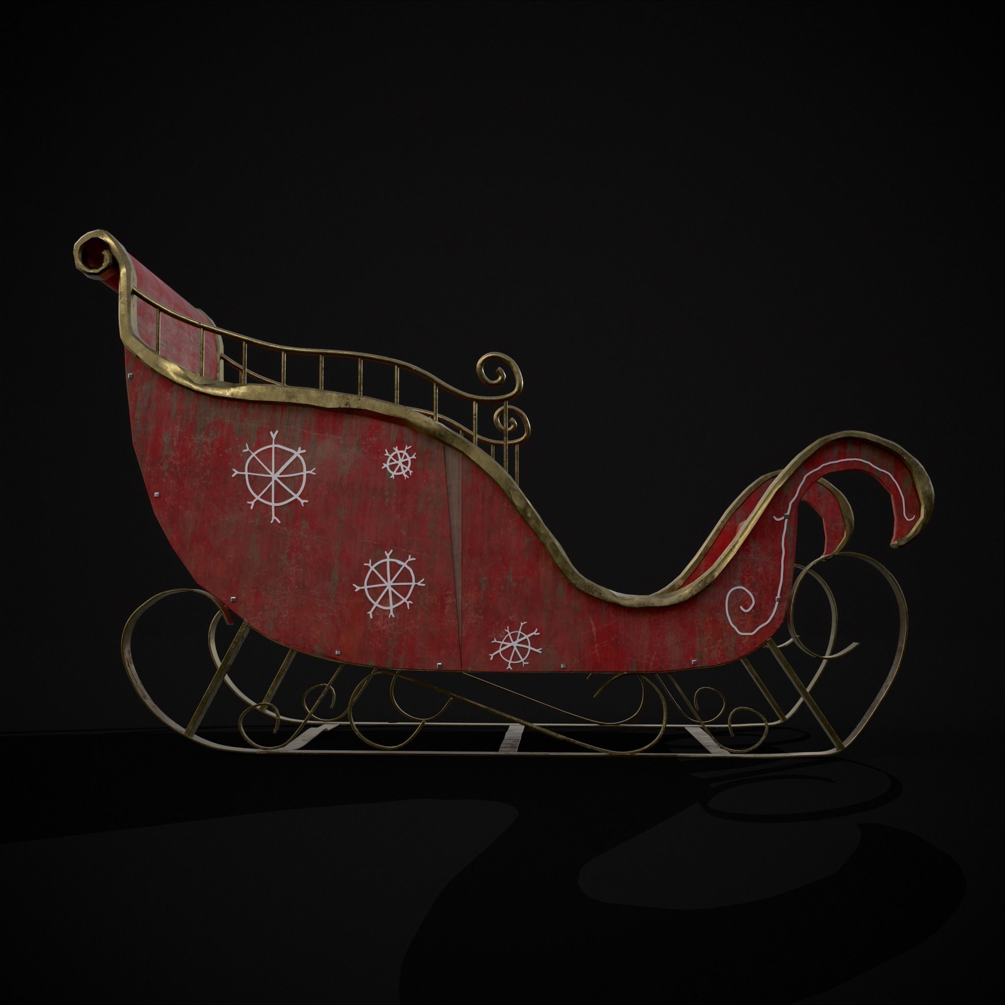Childrens Red Winter Sleigh Low-poly 3D model_7