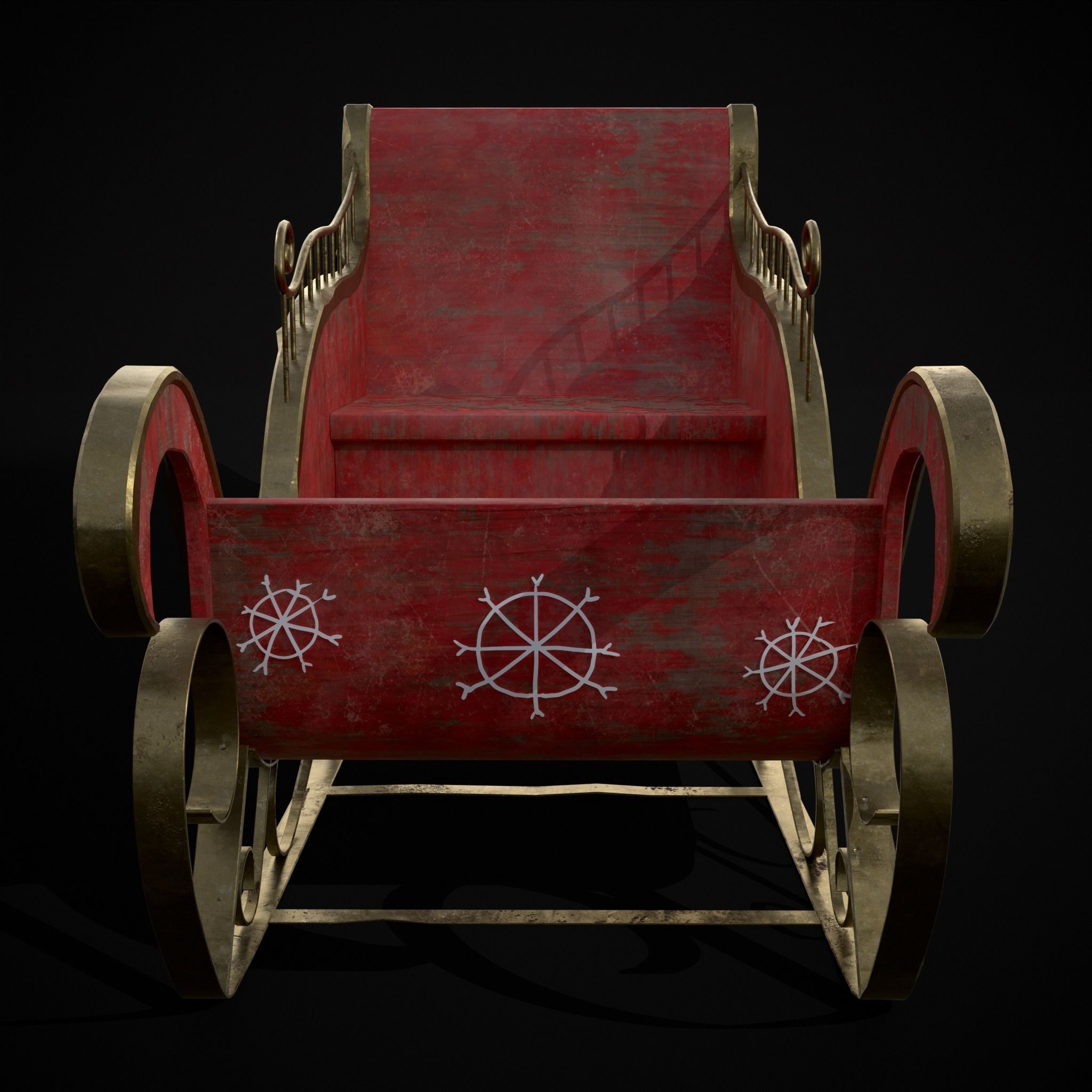 Childrens Red Winter Sleigh Low-poly 3D model_9