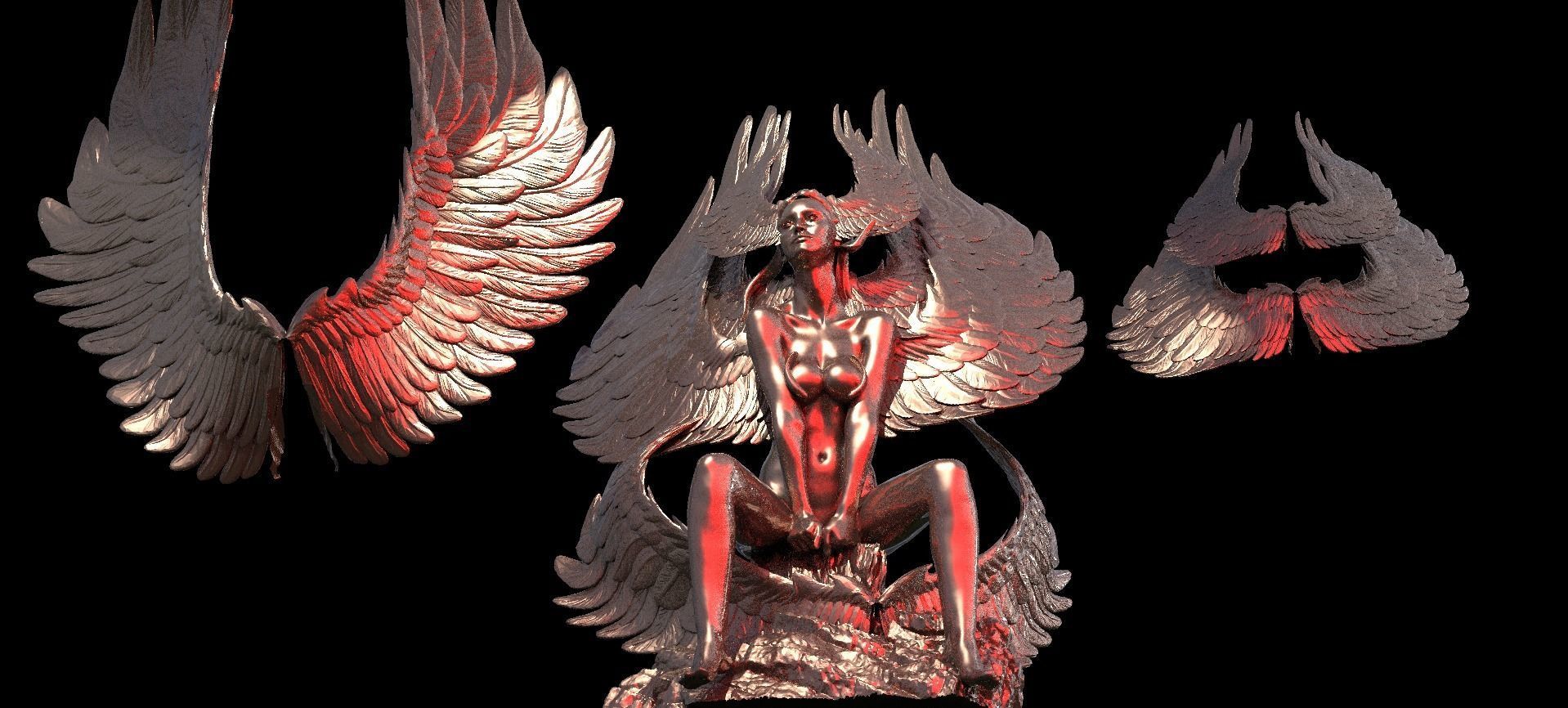Egyptian Statue Goddess collection with wings 1 3D model_1