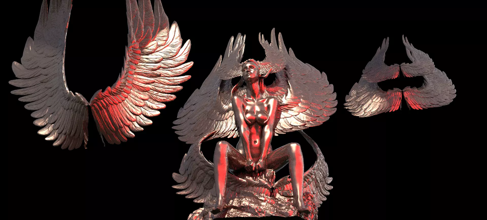 Egyptian Statue Goddess collection with wings 1 3D model_0