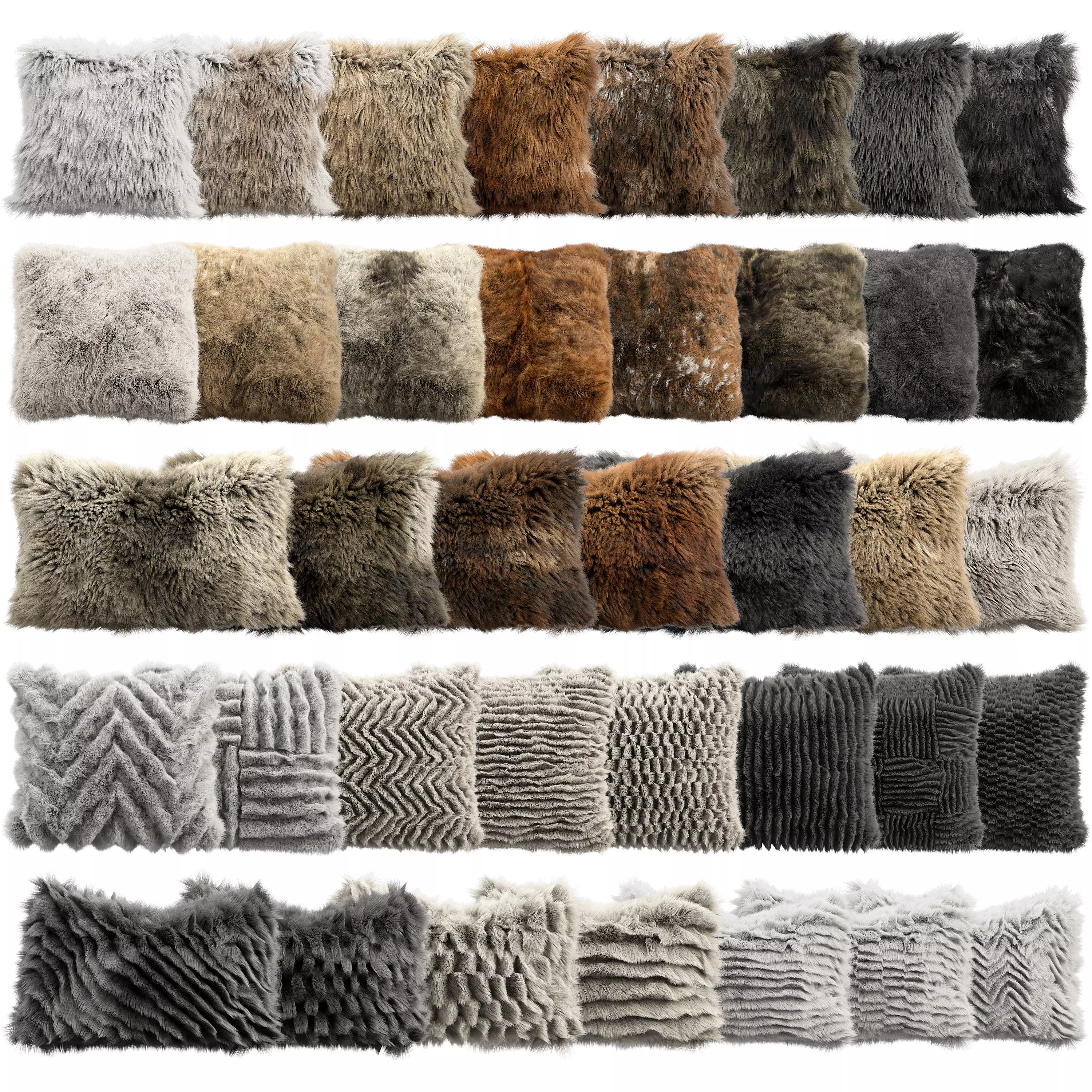 Collection of 38 fur pillows 3D model_0