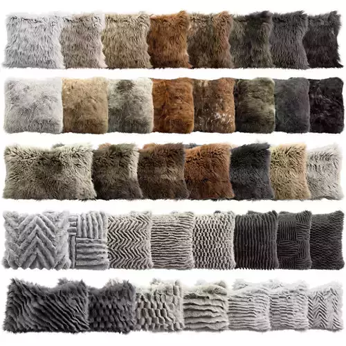 Collection of 38 fur pillows 3D model