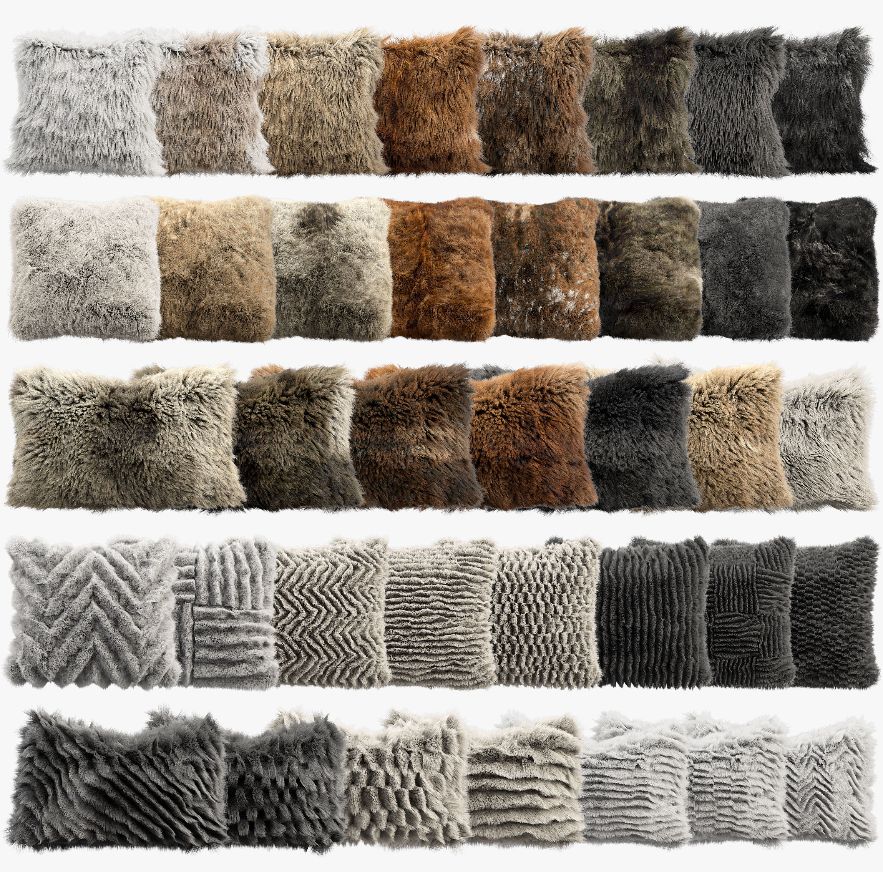 Collection of 38 fur pillows 3D model_1