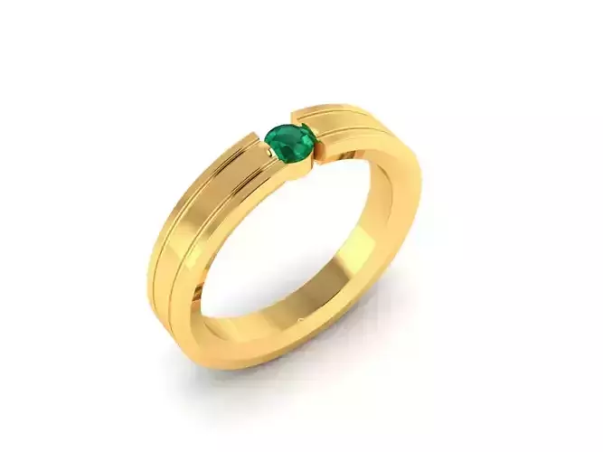 Band 3dm Render Details gold ring with emerald stone