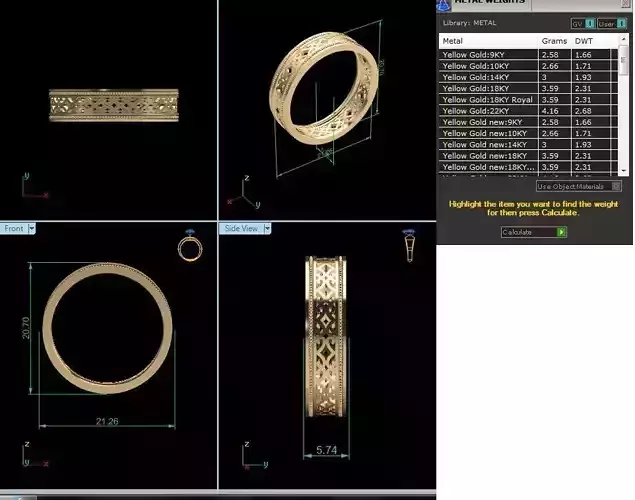 Band 3dm Render Details gold wedding ring with filigree design