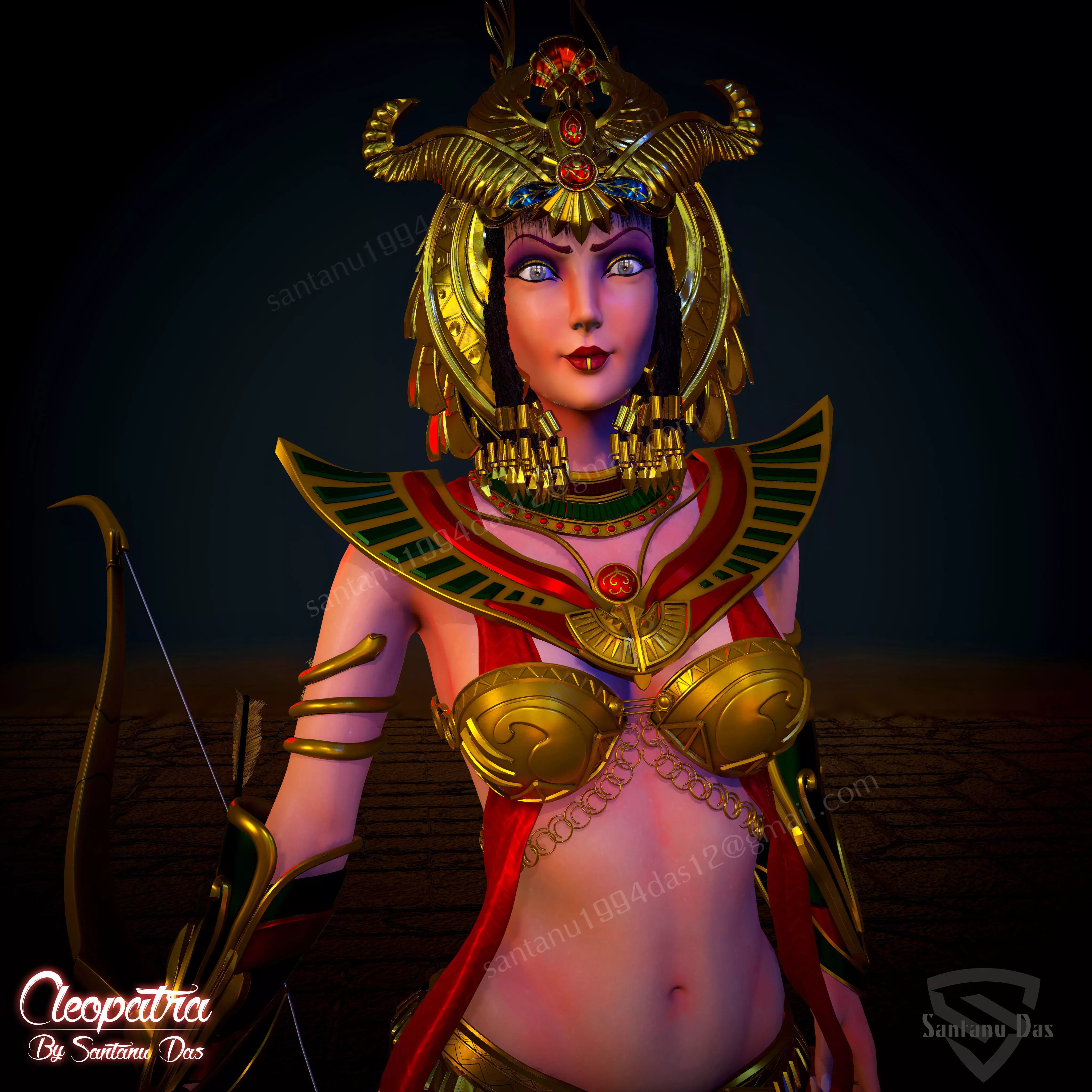 Cleopatra model for rig and animation Low-poly 3D model