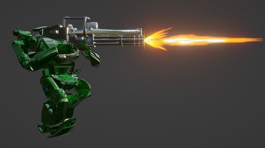 AVATAR ROBOT RIG MUZZLE FLASH WEAPON WITH ANIMATION Low-poly 3D model_3
