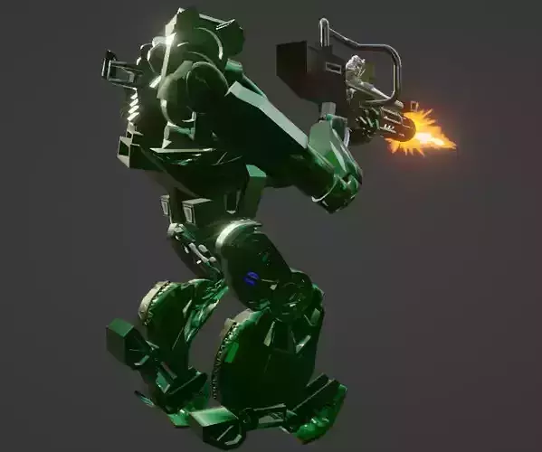 AVATAR ROBOT RIG MUZZLE FLASH WEAPON WITH ANIMATION Low-poly 3D model