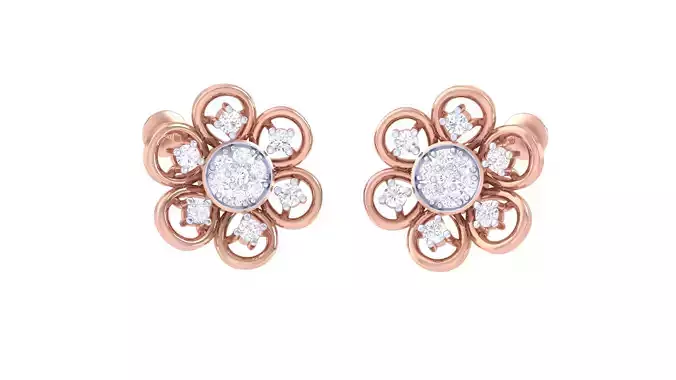 Women Flower Studs Earrings 3dm STL OBJ FBX Renders Details 3D print model