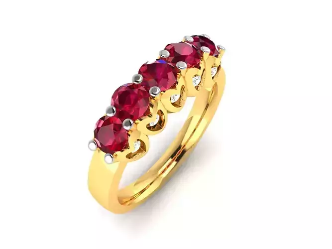 Band 3dm Render Details gold ring with ruby stones