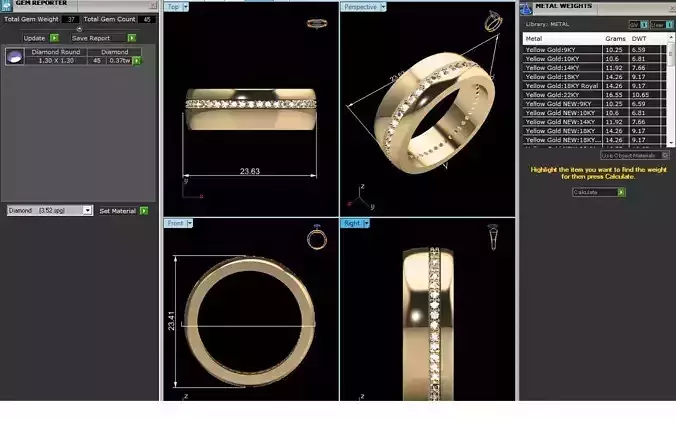 Band 3dm Render Details gold wedding with diamonds