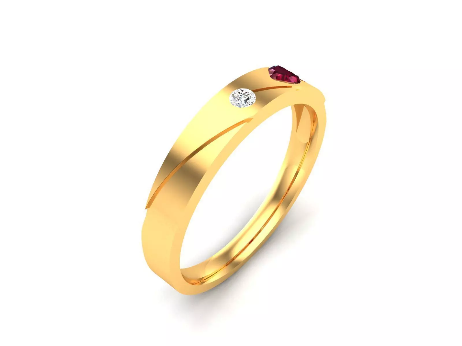 Band 3dm Render Details gold ring with two diamonds and ruby 3D model ...