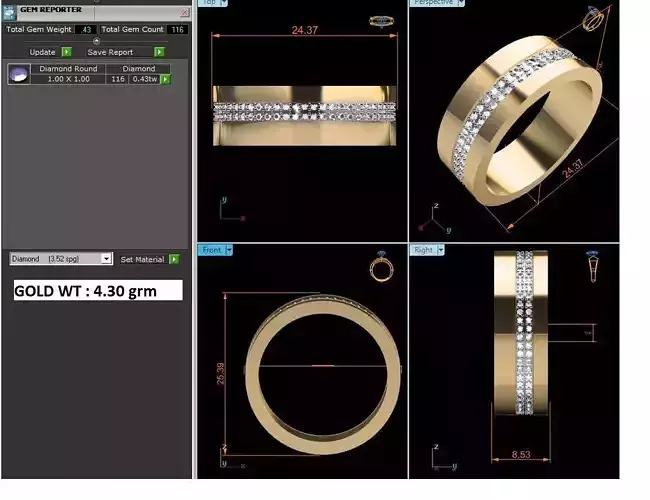 Band 3dm Render Details mens gold diamond ring