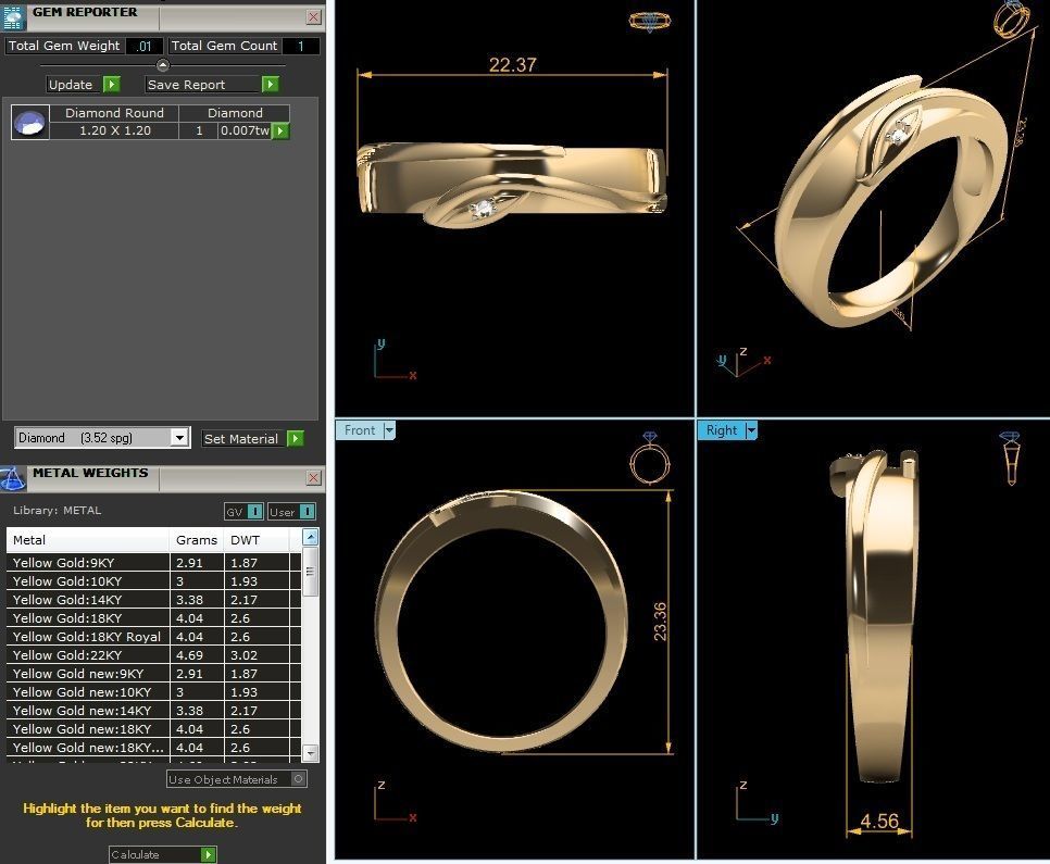 Band 3dm Render Details gold ring with diamond in middle 3D print model_2