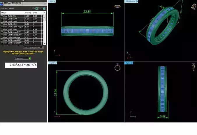 Band 3dm Render Details gold with princess cut diamonds