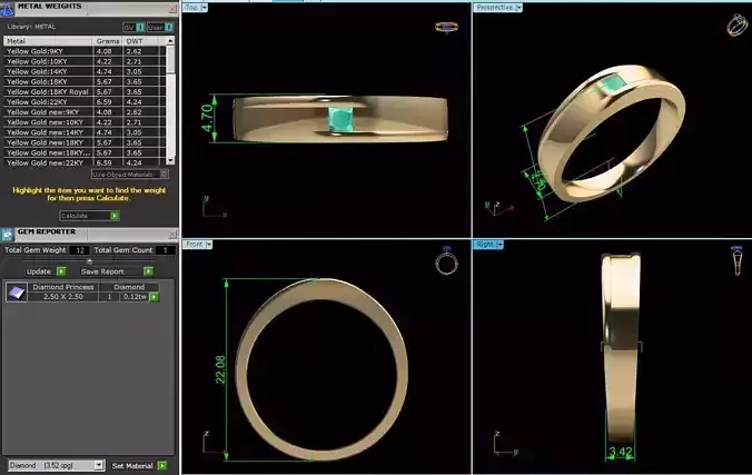 Band 3dm Render Details mens emerald ring gold