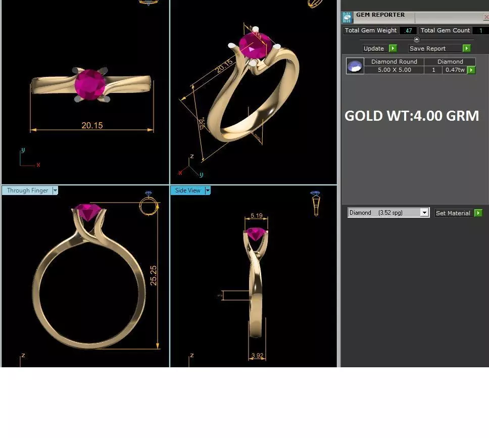 Band 3dm Render Details ruby solitaire ring gold 3D print model