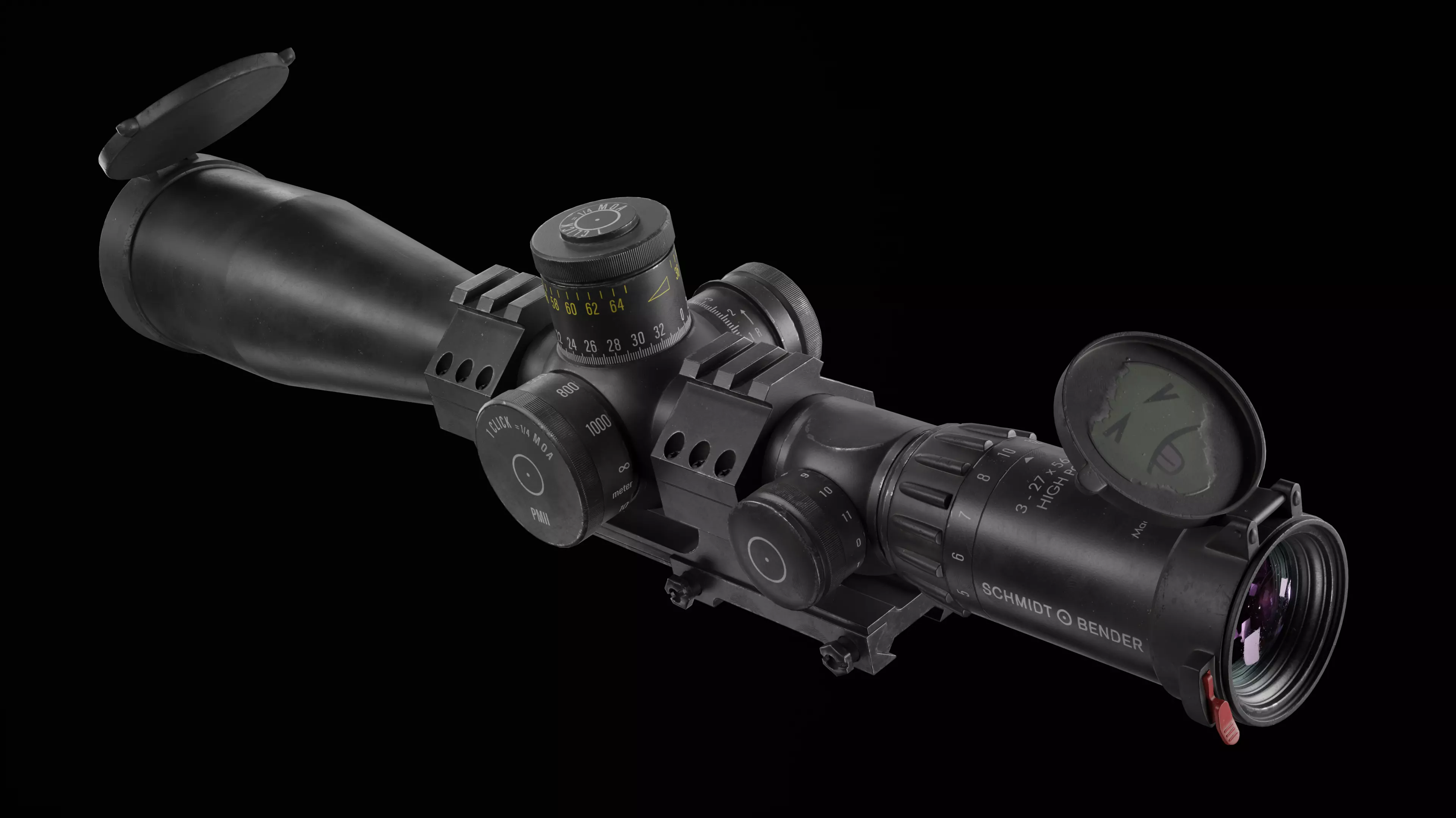 Sniper rifle scope with mount Low-poly 3D model_0