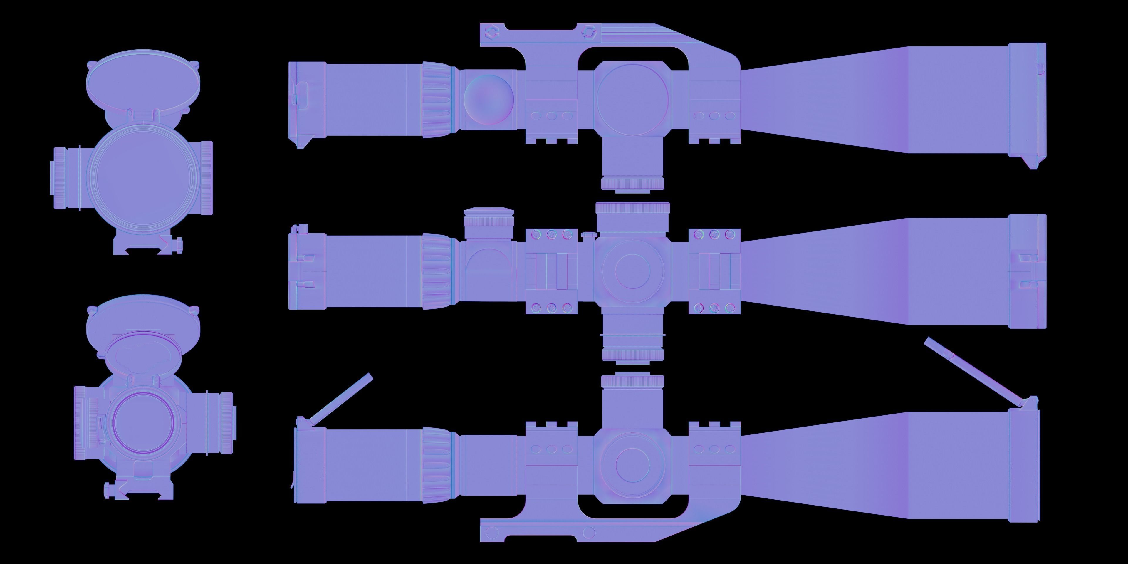 Sniper rifle scope with mount Low-poly 3D model_3