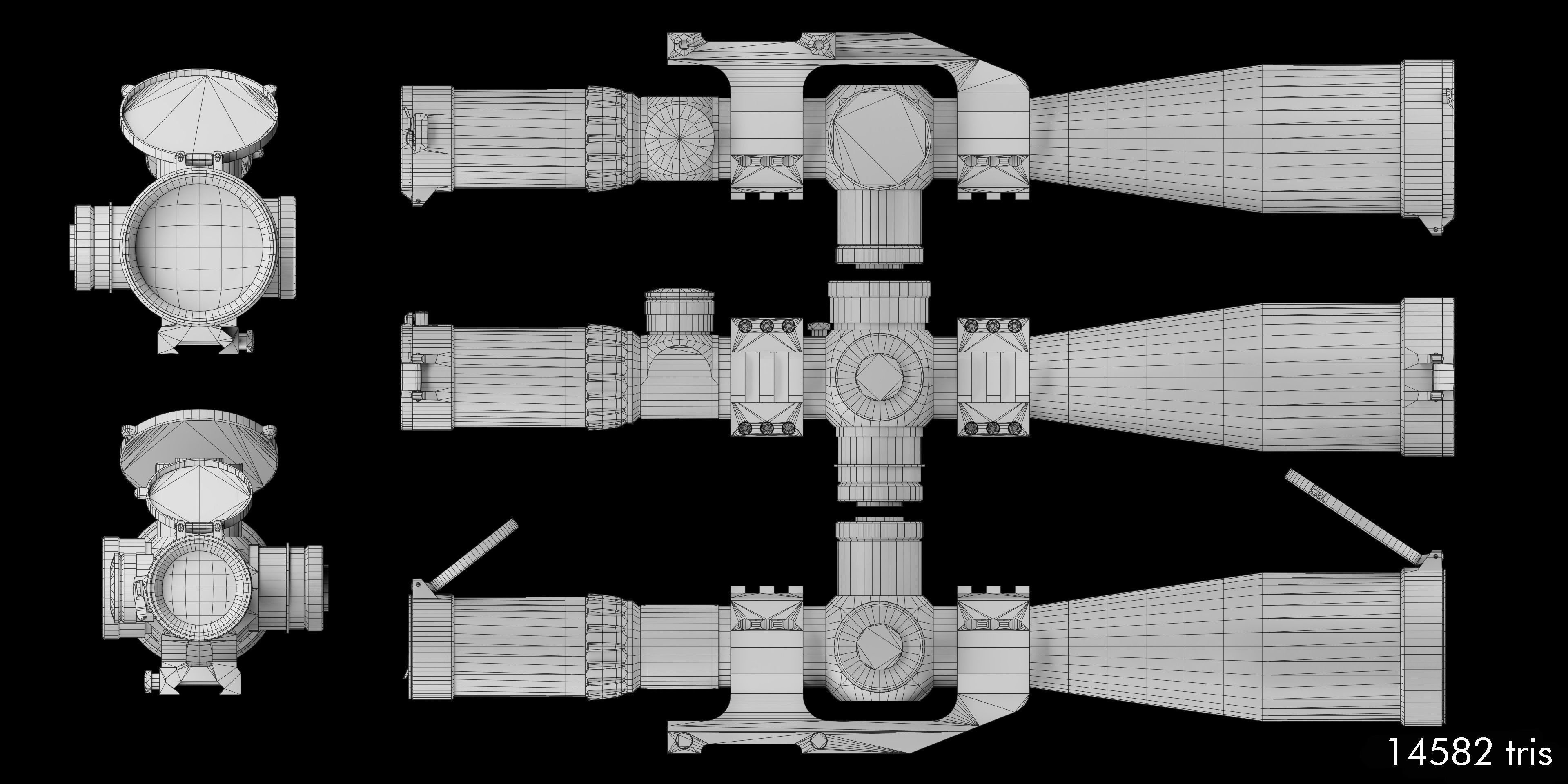 Sniper rifle scope with mount Low-poly 3D model_5