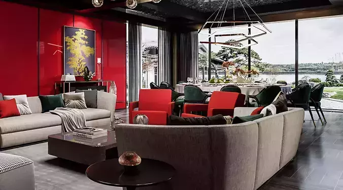 restaurant modern living room with accents