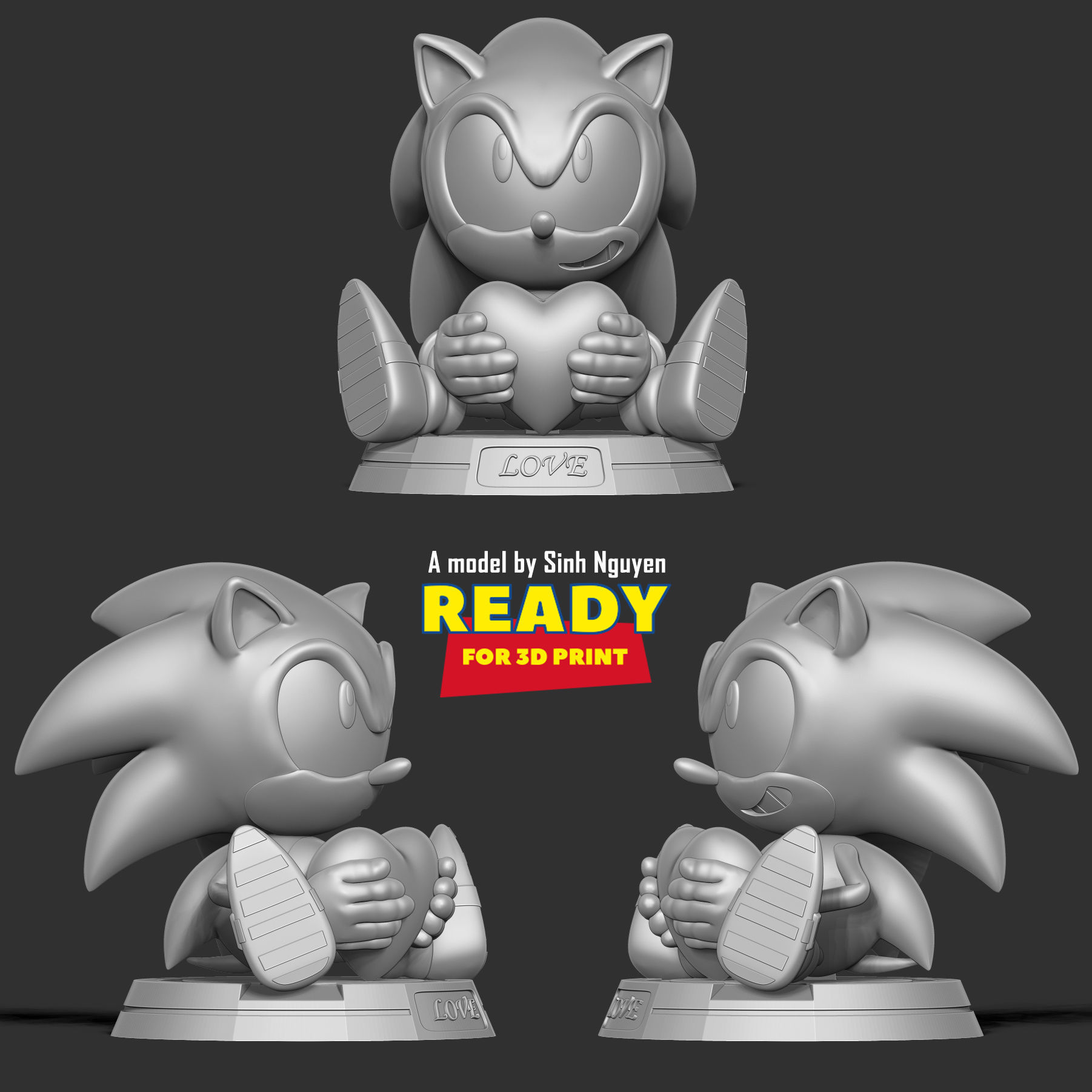 Sonic with Valentine  3D print model_4