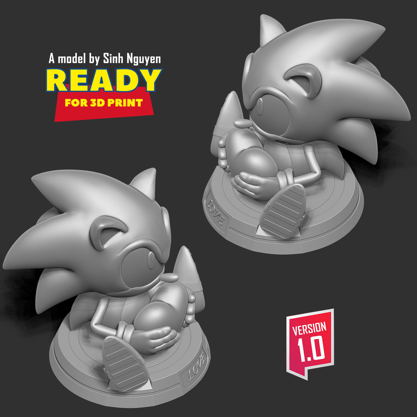 Sonic with Valentine  3D print model_5