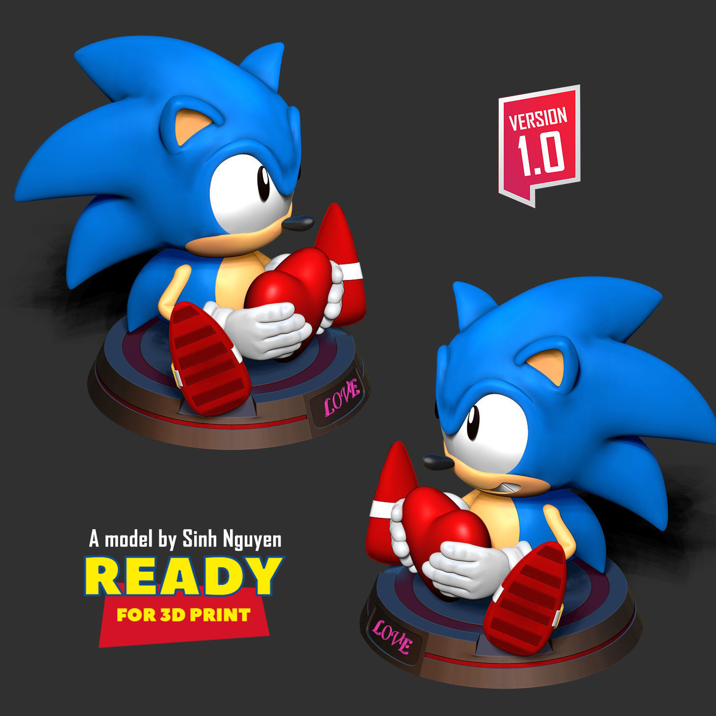 Sonic with Valentine  3D print model_3