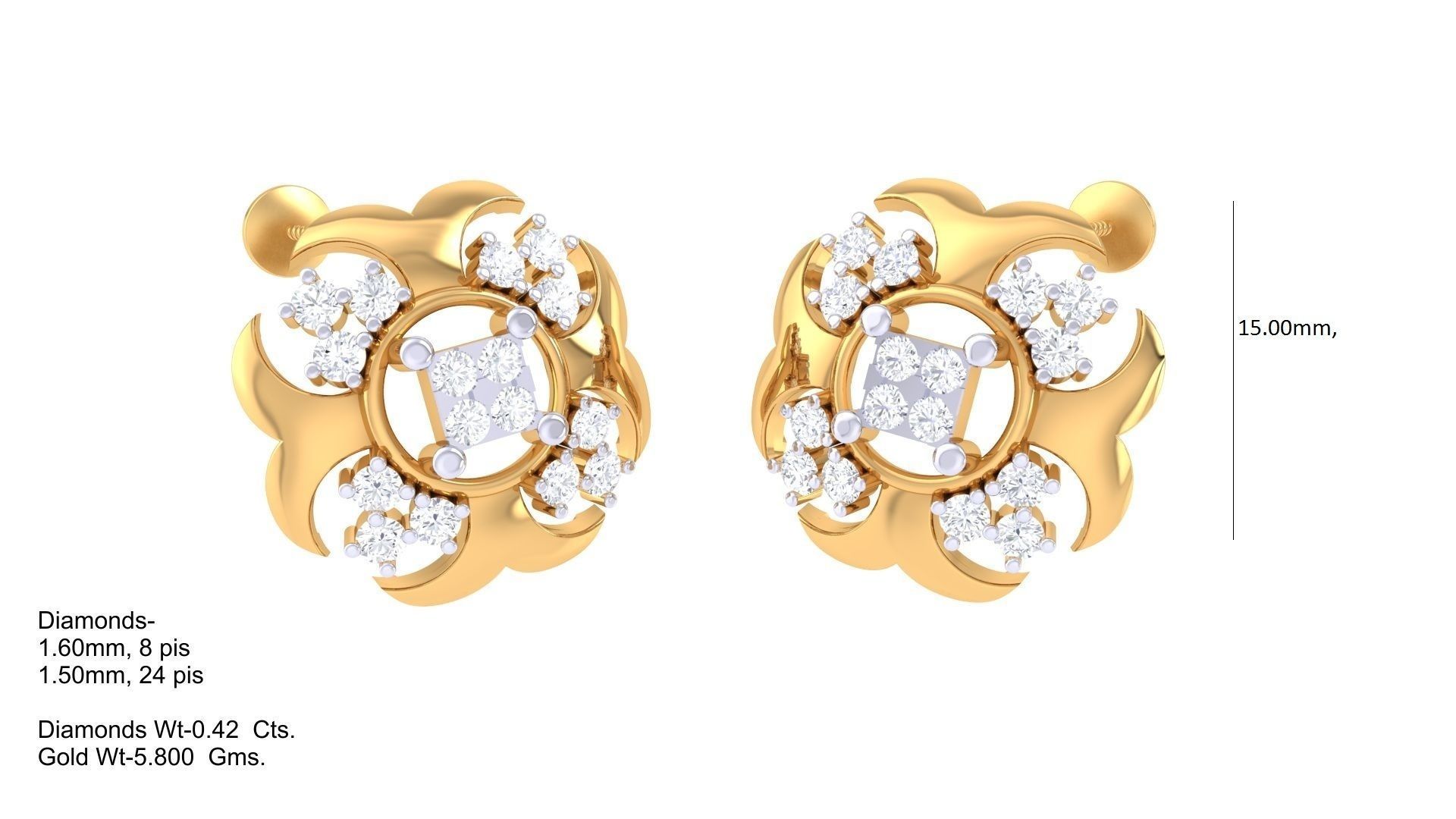 Women Stud Earrings 3dm STL OBJ FBX Renders Details 3D print model_1