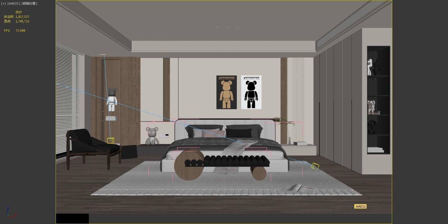 bedroom modern with furniture 3D model_6