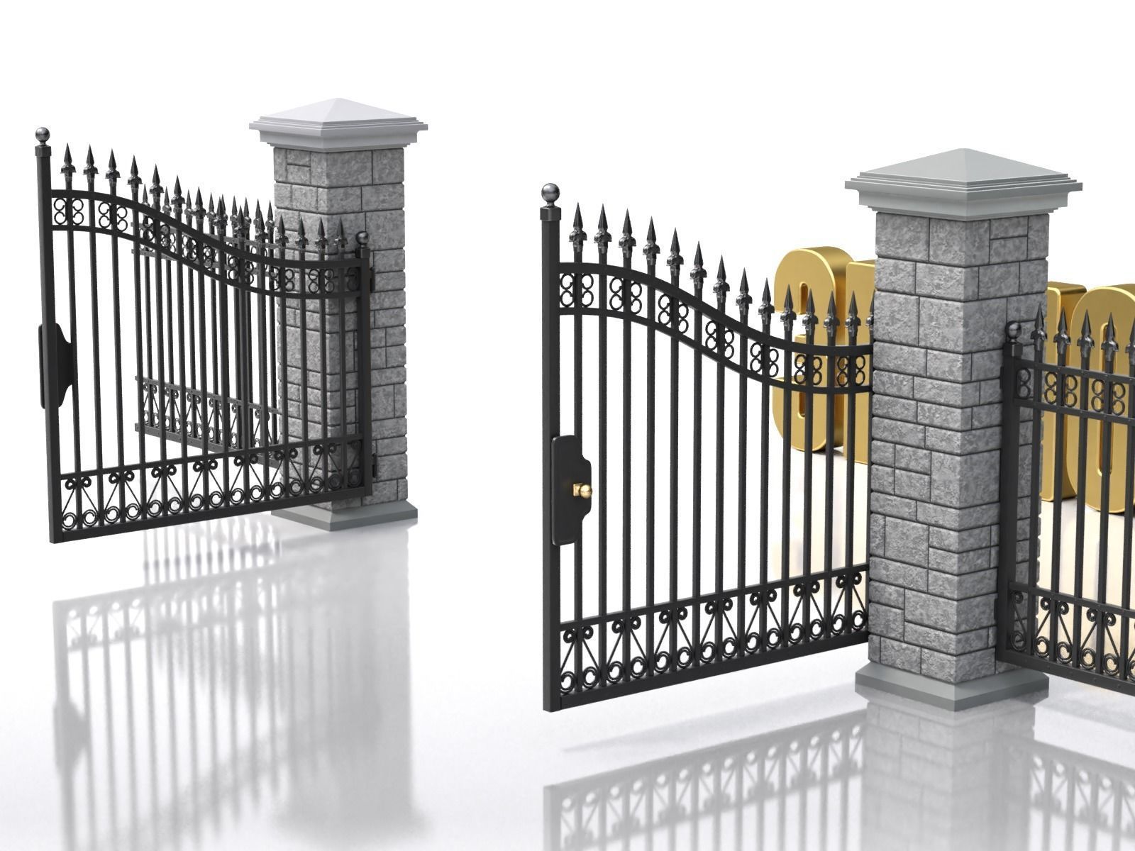 Opening Iron Gate Animation 3D model_6