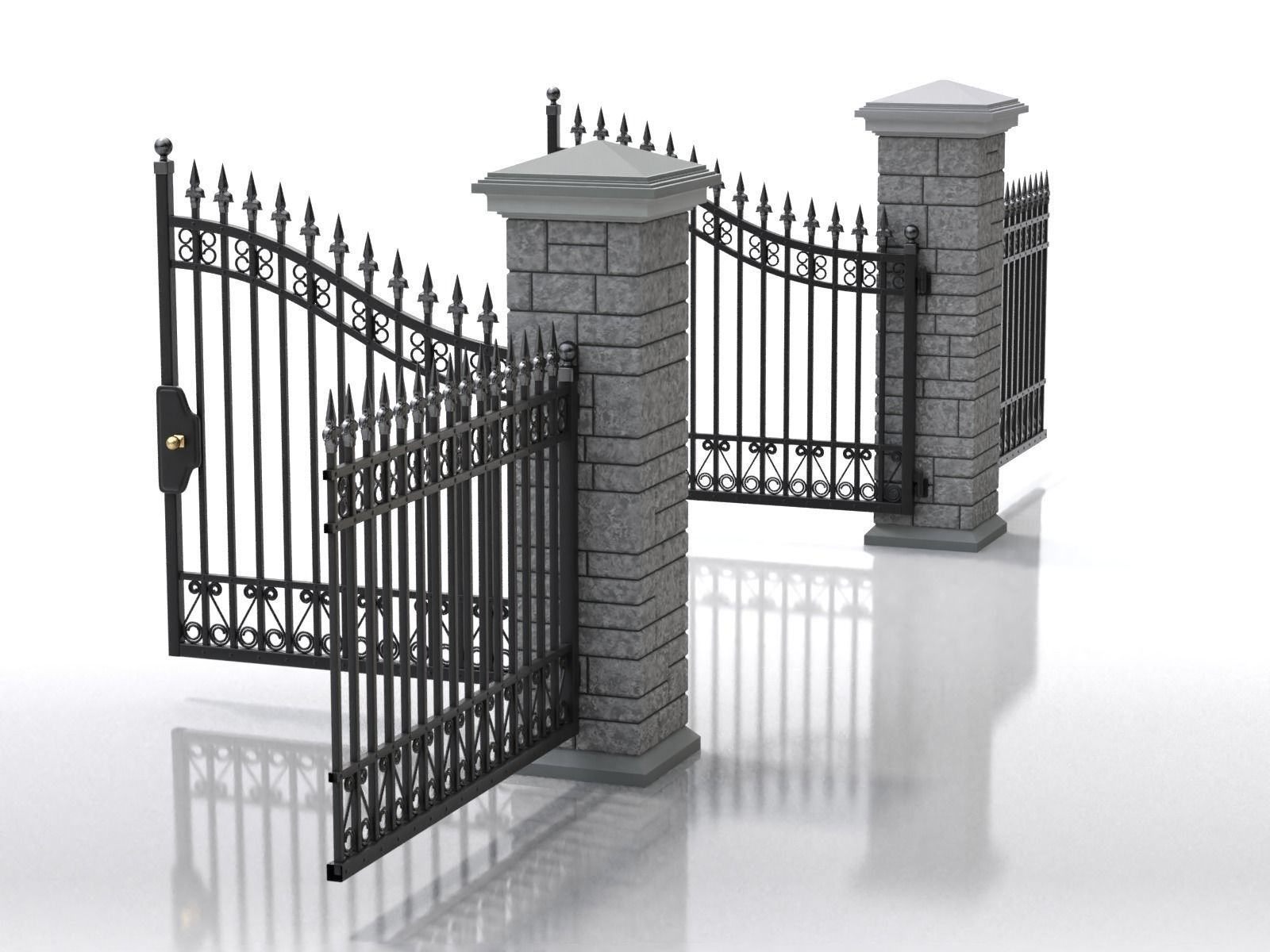 Opening Iron Gate Animation 3D model_7
