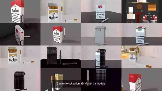 Cigarette collection 3D Model marlboro cigarettes in box 