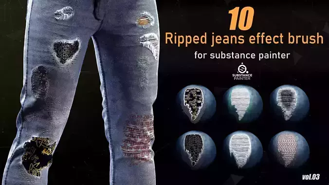 Ripped jeans effect brush for substance painter VOL03