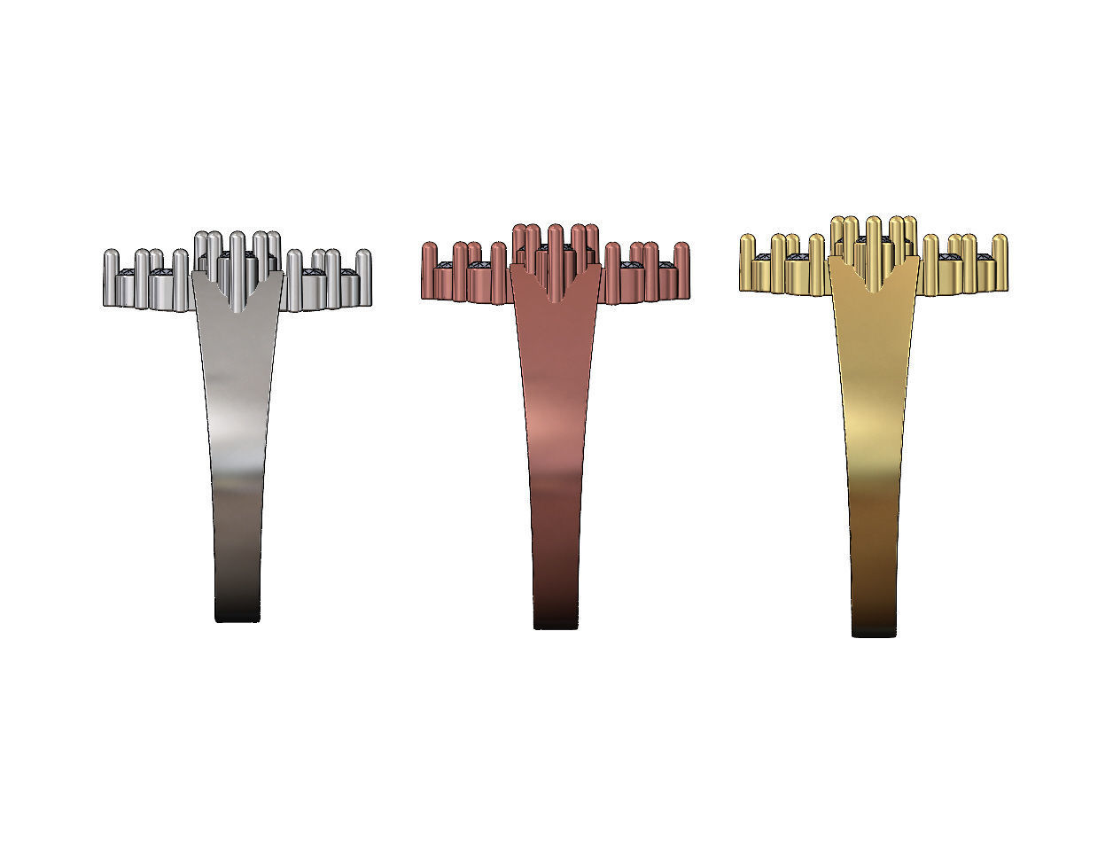 Baguette and diamond cluster crowns ring US sizes 6 7 8 3D print model_2