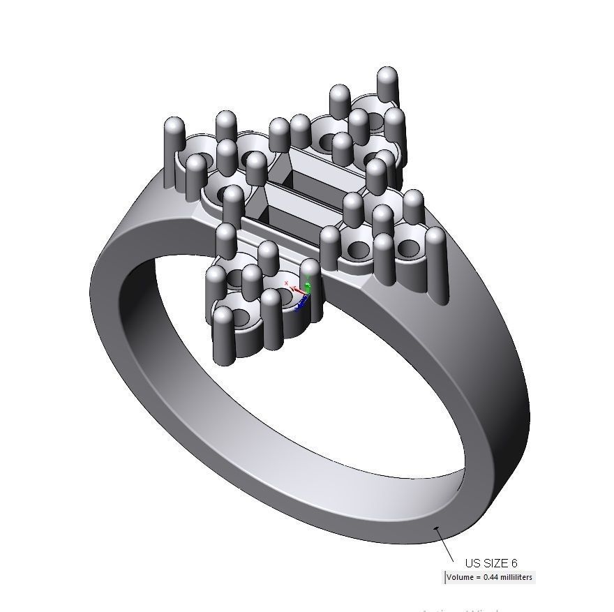 Baguette and diamond cluster crowns ring US sizes 6 7 8 3D print model_10