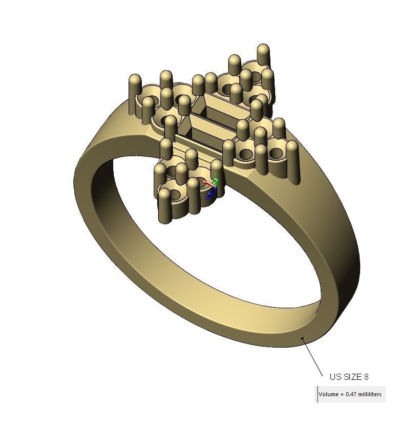 Baguette and diamond cluster crowns ring US sizes 6 7 8 3D print model_12