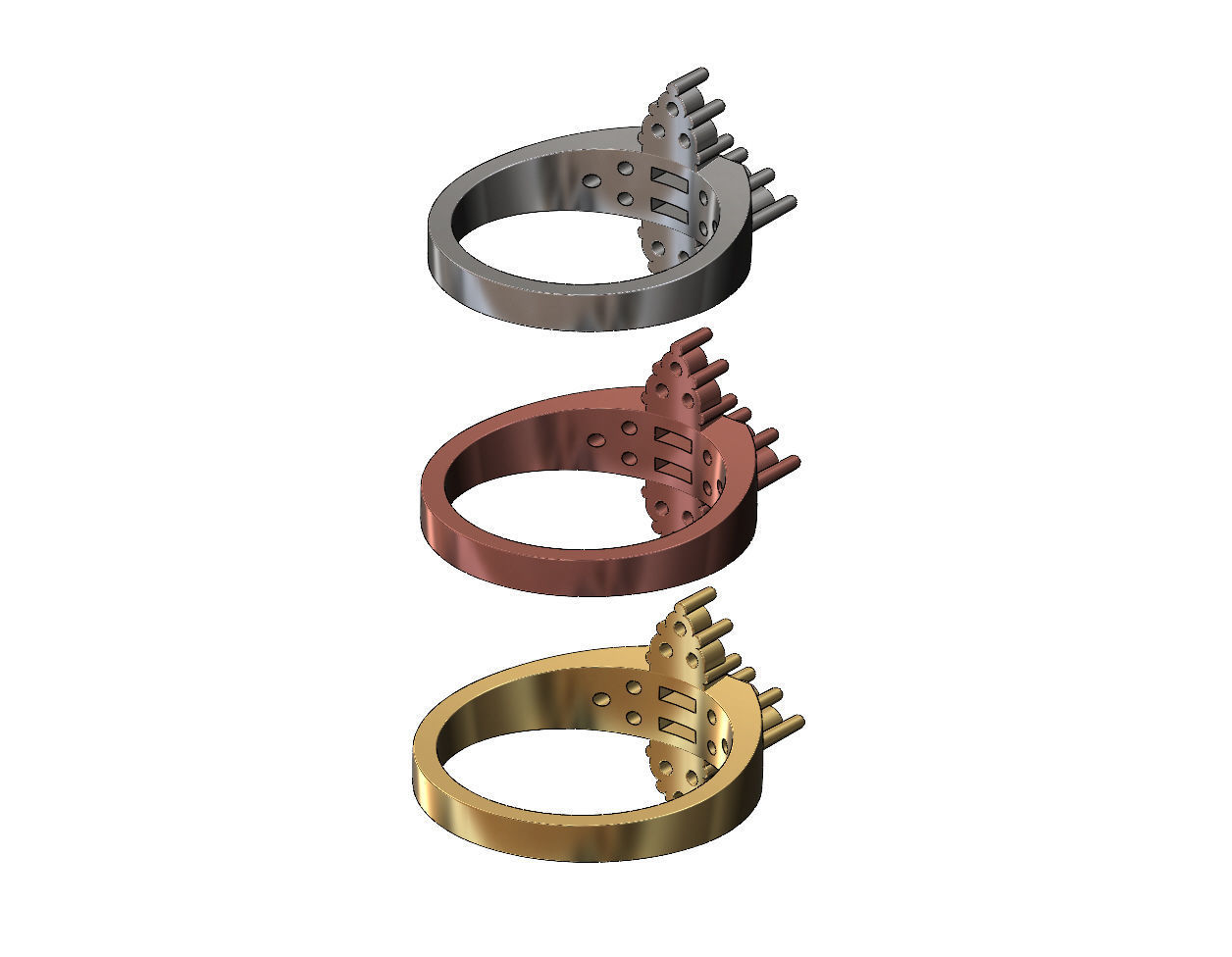 Baguette and diamond cluster crowns ring US sizes 6 7 8 3D print model_4