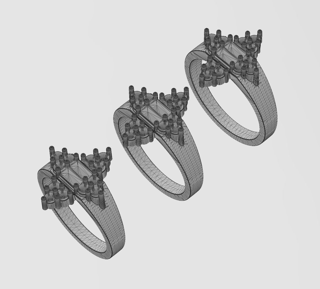 Baguette and diamond cluster crowns ring US sizes 6 7 8 3D print model_13