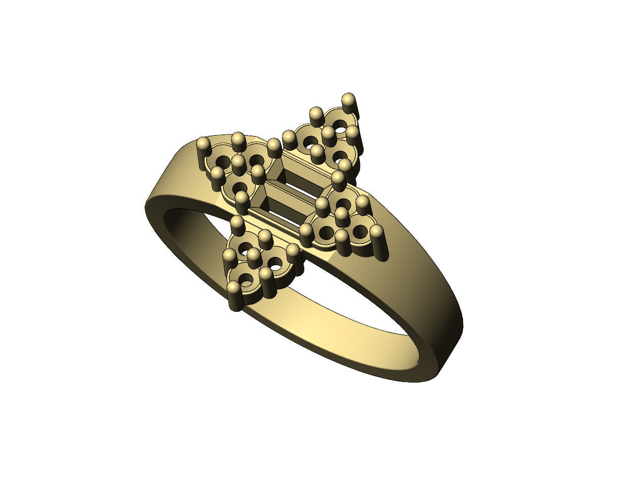 Baguette and diamond cluster crowns ring US sizes 6 7 8 3D print model_6