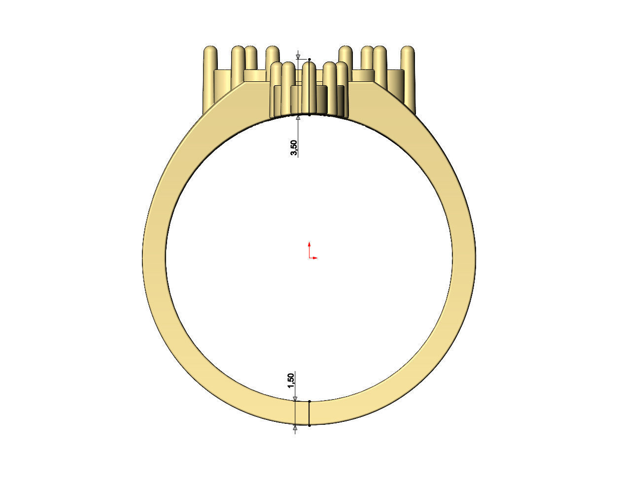 Baguette and diamond cluster crowns ring US sizes 6 7 8 3D print model_8