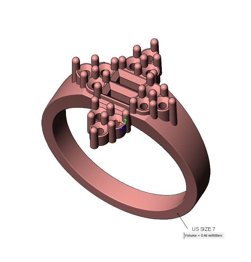 Baguette and diamond cluster crowns ring US sizes 6 7 8 3D print model_11