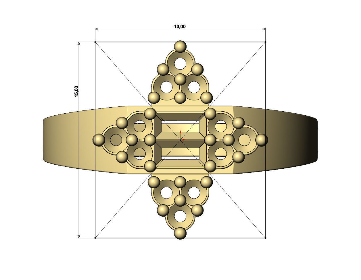 Baguette and diamond cluster crowns ring US sizes 6 7 8 3D print model_7