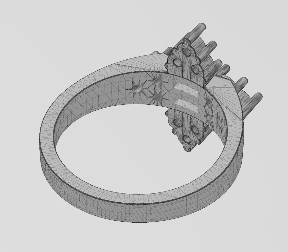Baguette and diamond cluster crowns ring US sizes 6 7 8 3D print model_14
