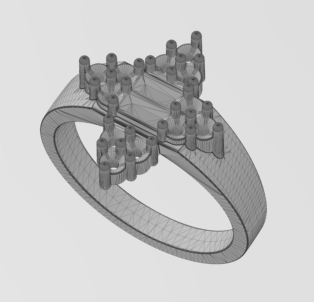 Baguette and diamond cluster crowns ring US sizes 6 7 8 3D print model_15