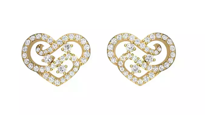 Women Heart Stud Earrings 3dm STL OBJ FBX Renders Details 3D print model