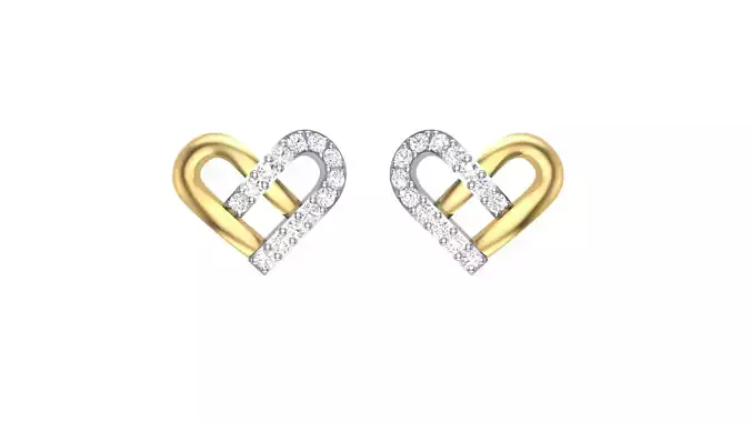 Women Heart Stud Earrings STL OBJ FBX Renders Details 3D print model