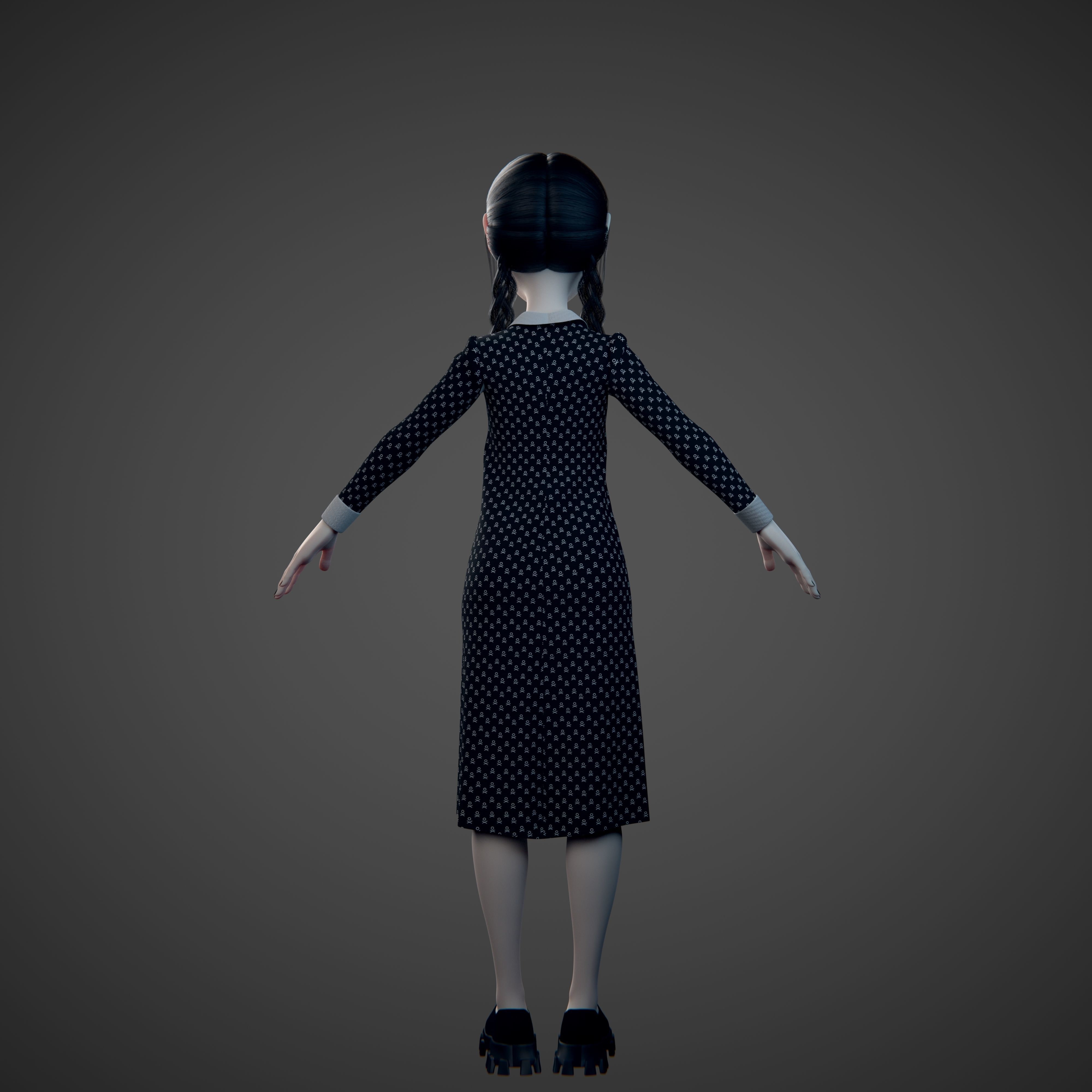 Wednesday Addams LowPoly Pack of Two Rigged 3D Models Low-poly 3D model_13
