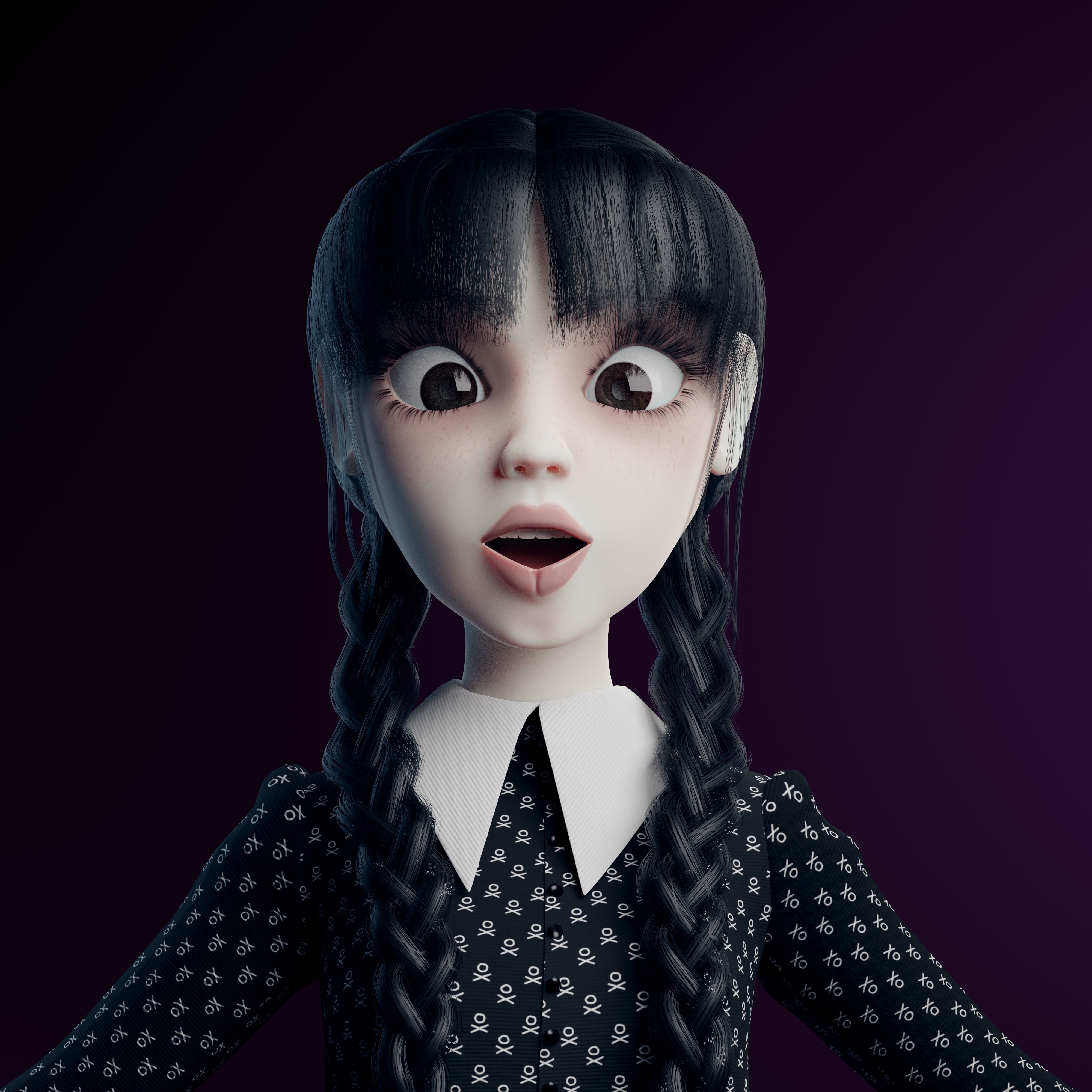 Wednesday Addams LowPoly Pack of Two Rigged 3D Models Low-poly 3D model_8