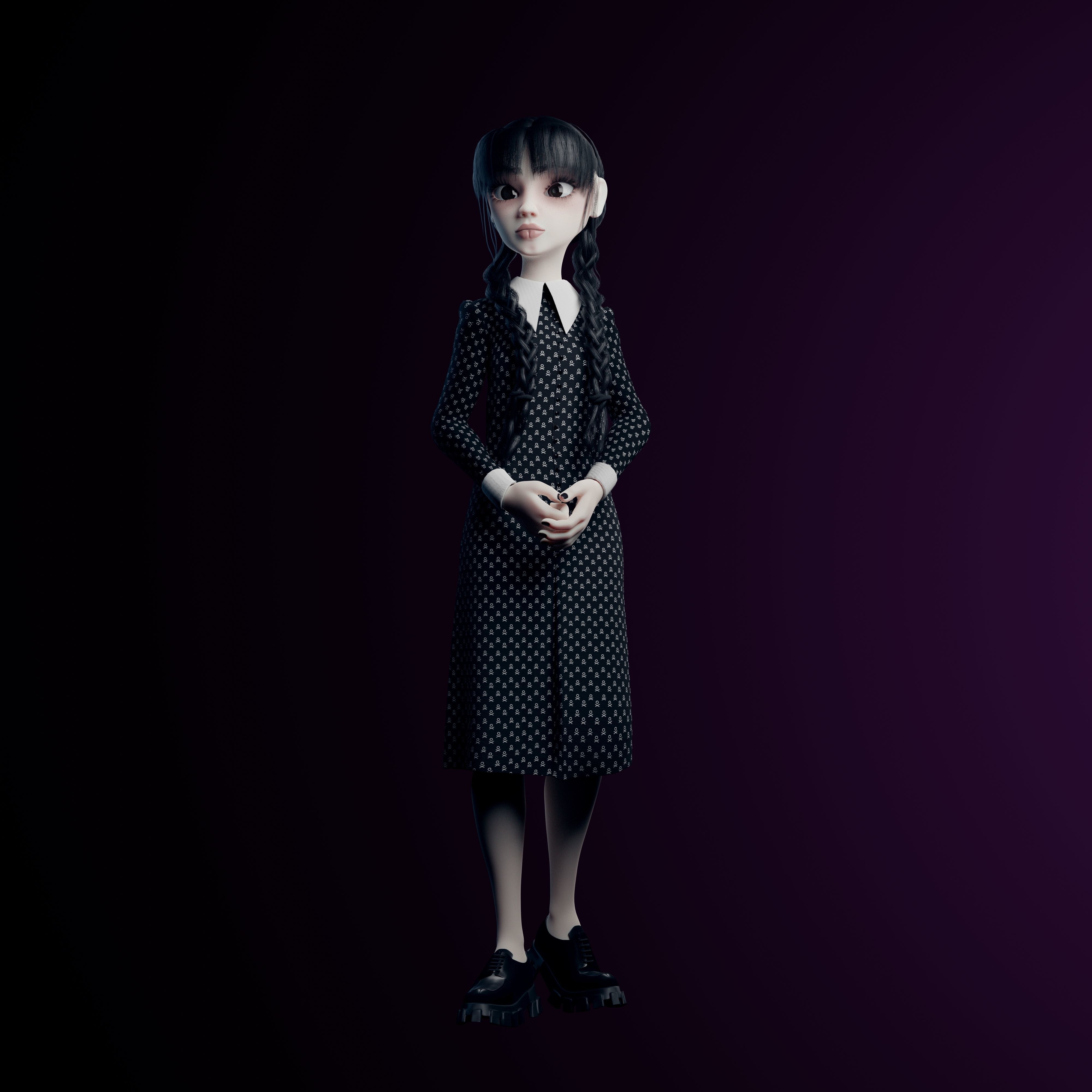 Wednesday Addams LowPoly Pack of Two Rigged 3D Models Low-poly 3D model_6